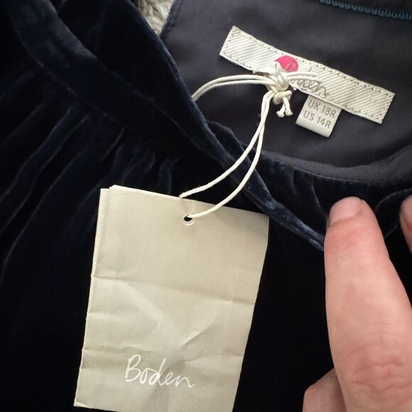 Boden Adora Velvet Shift Dress Navy Blue Size 14 - Picture 4 of 12